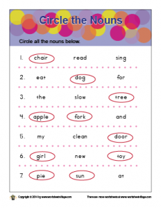Circle the nouns worksheet