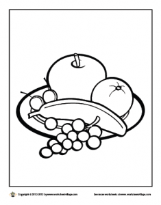 a plate of fruit coloring page